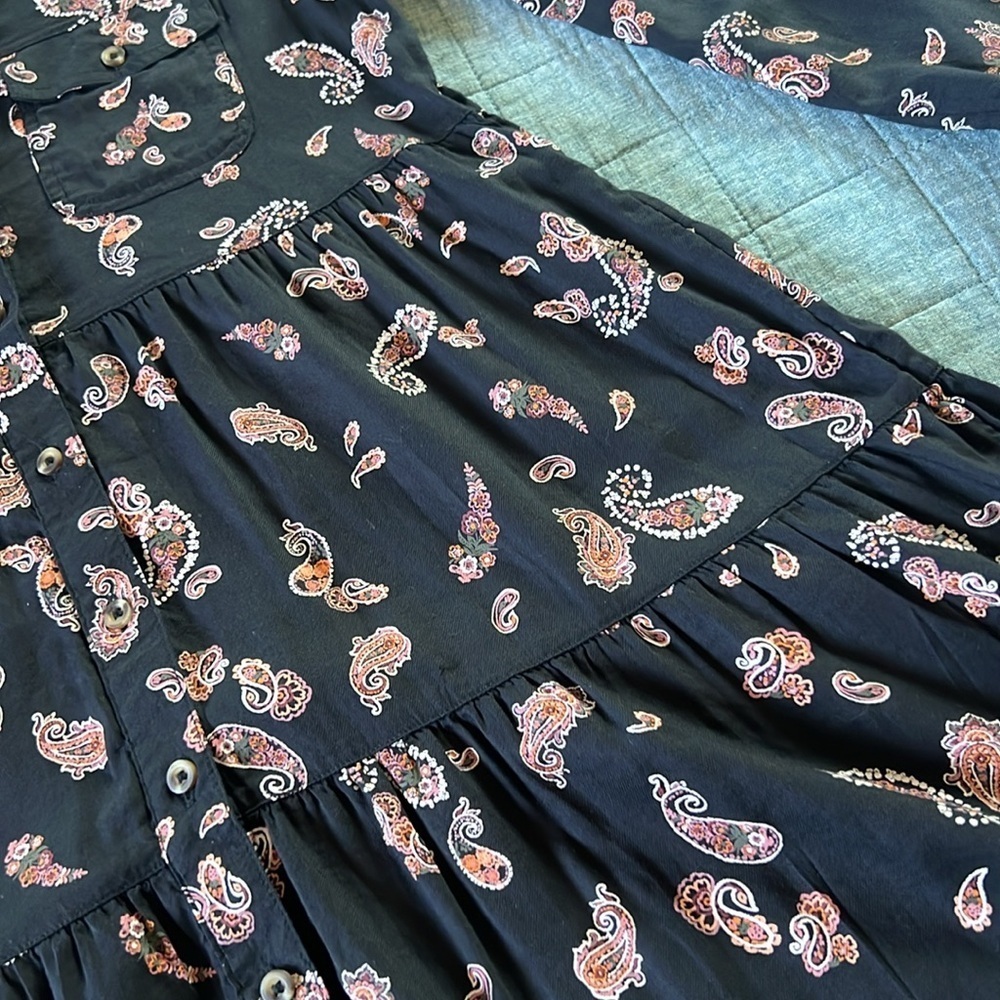 Paisley Print Cotton Blend Tiered Mini Boho Cottage Dress | S - Picture 7 of 10